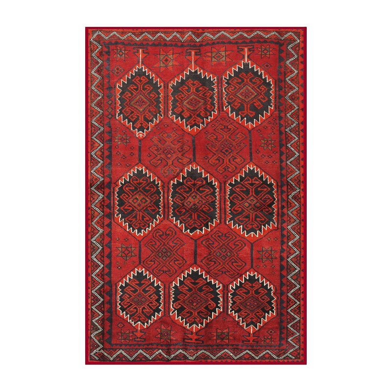 Tapis traditionnel rouge / bleu / beige, Rectangle 7 pi x 9 pi