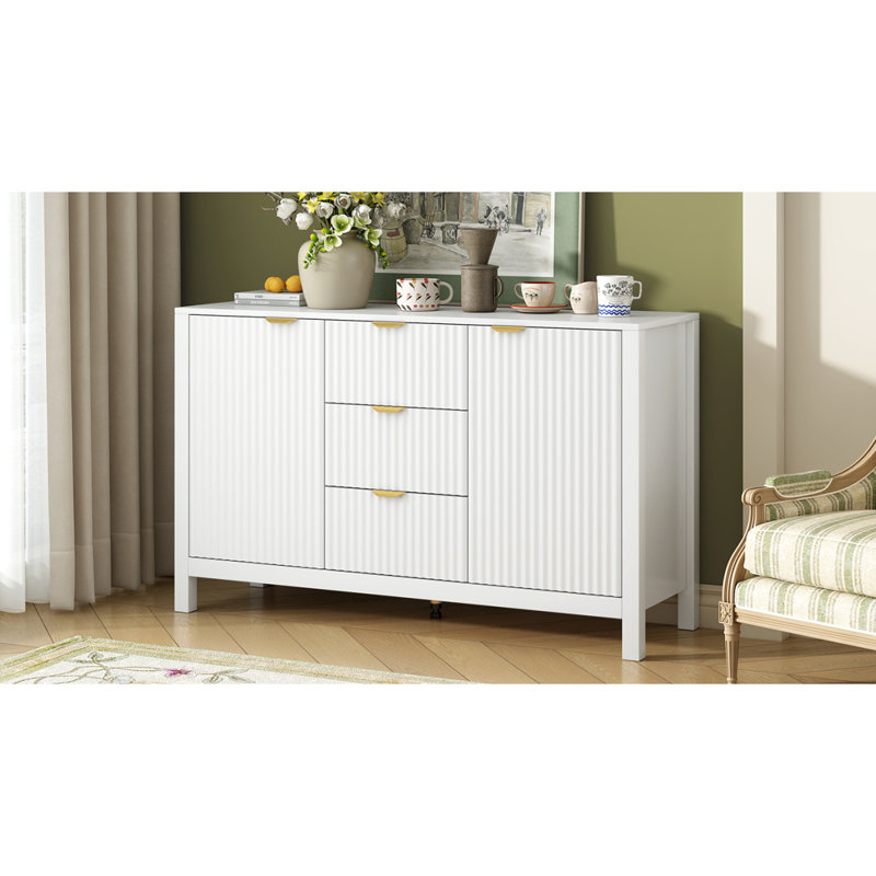 3-Drawer Sideboard With Metal Handles For Hallway, White