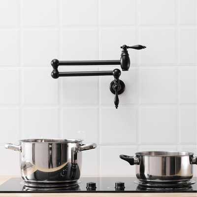 Robinet de remplissage de pot mural, robinet de cuisine en laiton avec bras articulés à double articulation, noir mat, style classique, coffre-fort et fuites, robinets en céramique, pièce de rechange finition nickel, lisse extensible