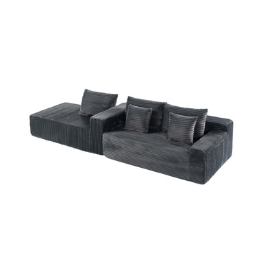 Canapé modulaire en forme de L 94,06 po avec méridienne gauche en forme de L, canapé modulaire en velours côtelé avec accoudoirs, siège profond sans assemblage Convient pour les salons, les appartements - gris