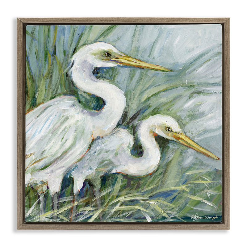 Art mural sur toile White Herons Habitat, design par Susan Winget, H 25 po x l 25 po, Cadre flottant orme Montalcino