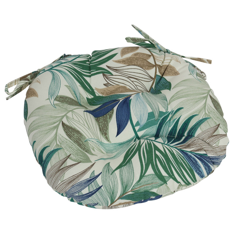 16-Inch Round Outdoor Tufted Chair Cushions (Set Of 4), Tan/Green/Oasis Chambray Floral