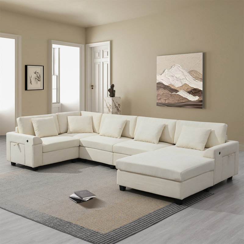 Canapé modulaire en U 128 * 67 ", Blanc cassé