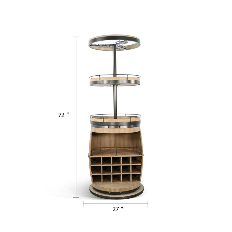 Bar Greta avec base pivotante, cubes à vin, bois de mindi naturel