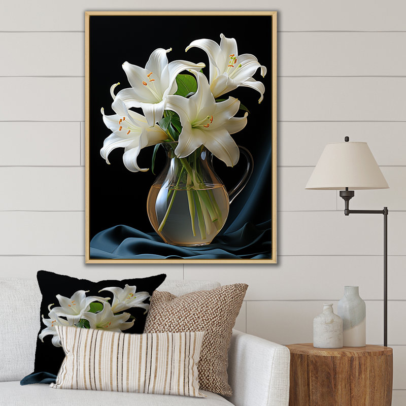 Perle pureté vase nature morte I, reproduction d'art sur toile, Cadre naturel flottant, H 40 po x l 30 po x P 1,5 po