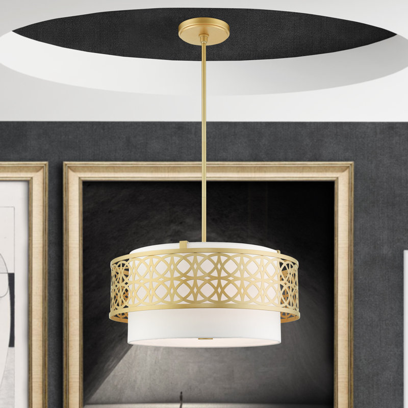 Lustre tambour 4 lumières Eraman, Or doux, H 48 po x l 20,25 po x P 20,25 po