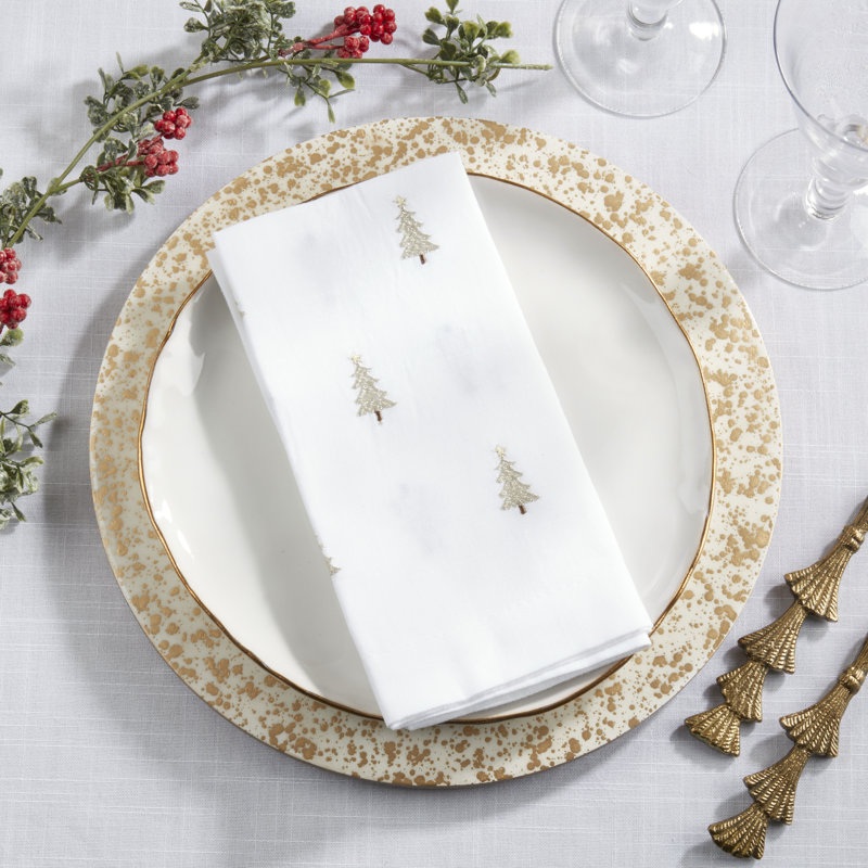 Embroidered Christmas Tree Napkins (Set of 4) – Scattered Holiday Tree Motif for Festive Tables, 20"x20"