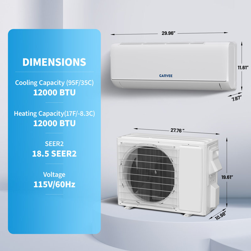 Climatiseur intelligent divisé 12 000 BTU GarveeHome - SEER 18,5 Wi-Fi activé, CA 230 V écoénergétique avec réfrigérant R32, refroidissement et chauffage pour les pièces moyennes et le bureau à domicile