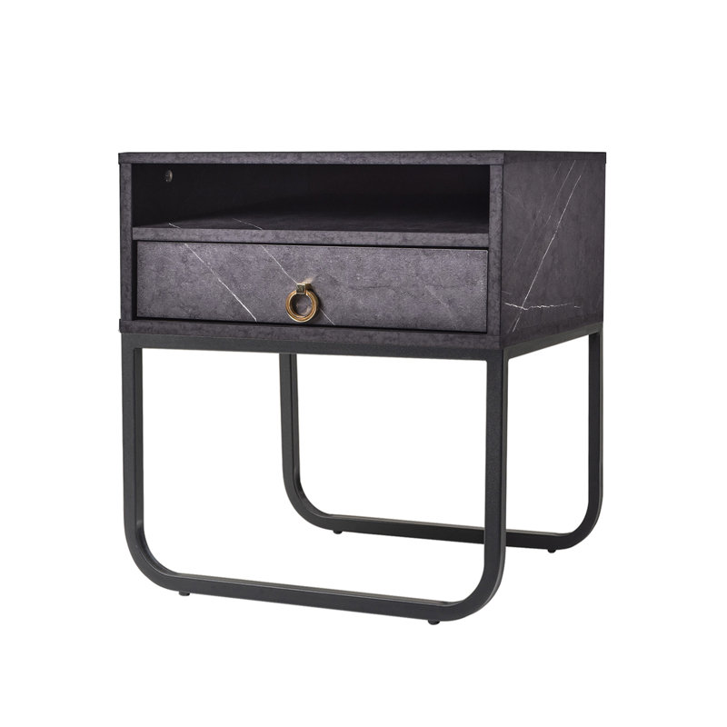 Homayun 50.2 cm W Bedside Table, Grey Stone