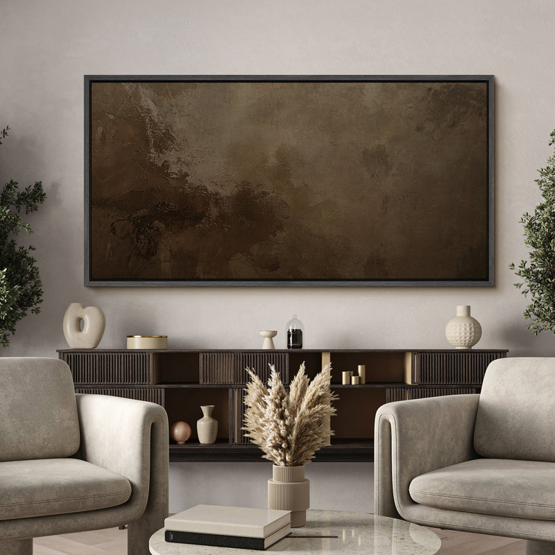 Toile foncée à texture abstraite terre foncée - art mural moderne minimal dans des tons bruns, H 30 po x l 60 po, Noir
