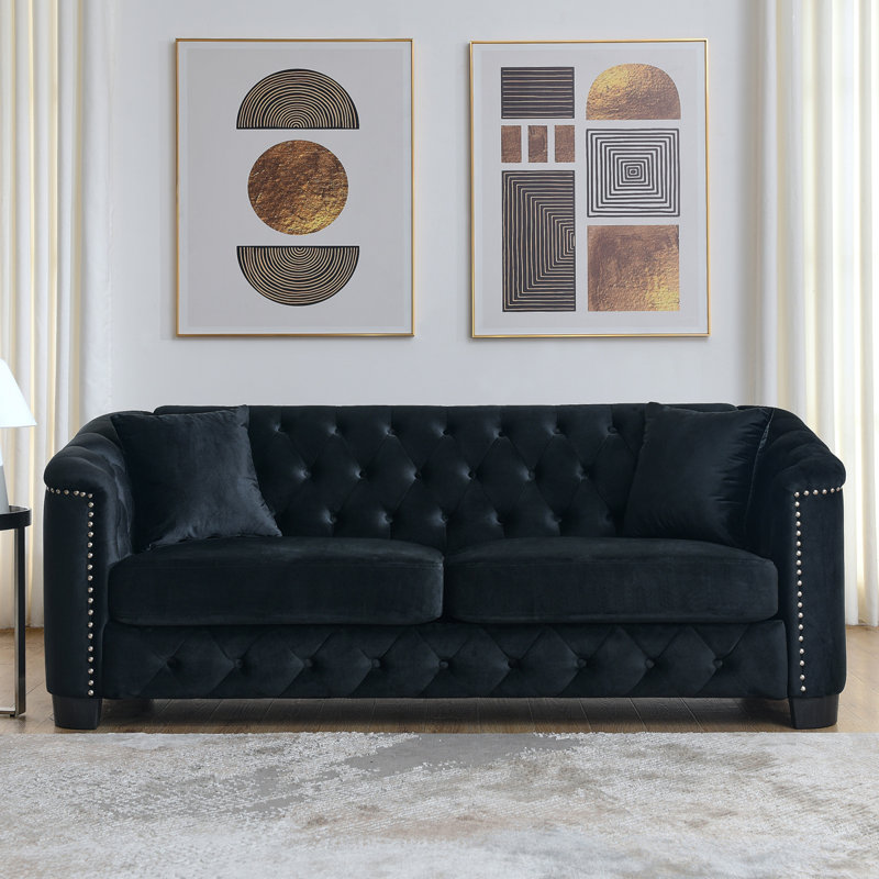 3-Seater + 3-Seater Combination Sofa.Velvet Black, Black