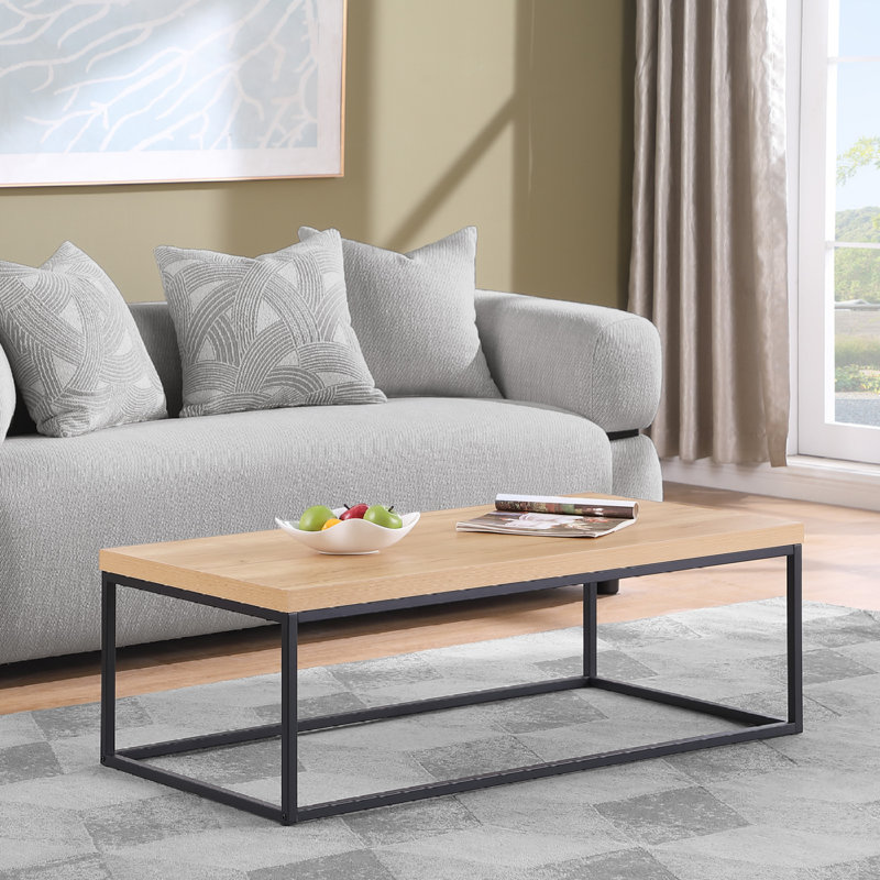 Sturdy Oak & Metal Coffee & Cocktail Table, Industrial Style For Living Room