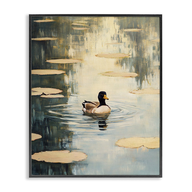 «Lily Pond Duck», estampe numérique par Franklyn Gregory, H 14 po x l 11 po, Giclée encadrée noir minuit