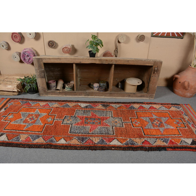 Tapis de couloir 3 x 9,7 pi, tapis rétro, tapis rouge neutre, tapis turc, tapis décoratif, tapis décoratif