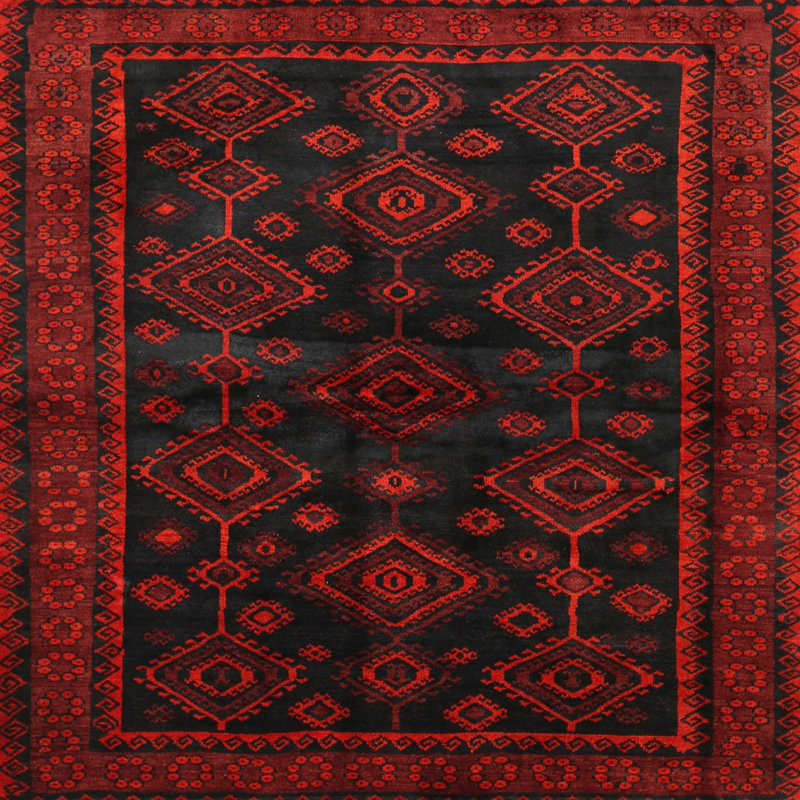 Tapis traditionnel rouge / noir, Carré 7 pi