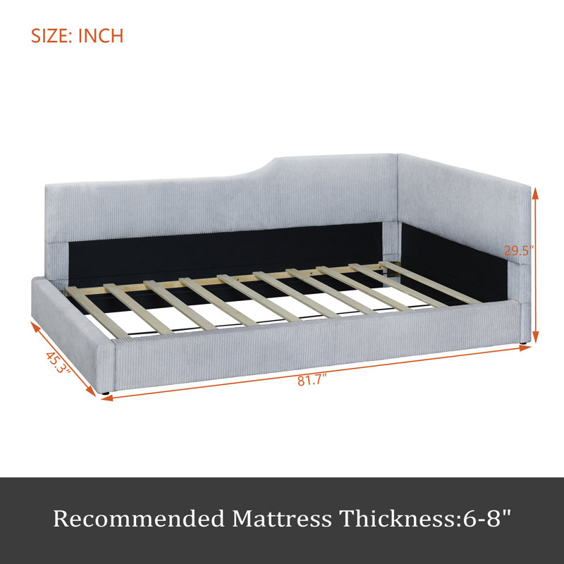 L-Shaped Corduroy Daybed Upholstered Daybed, Gray, Twin
