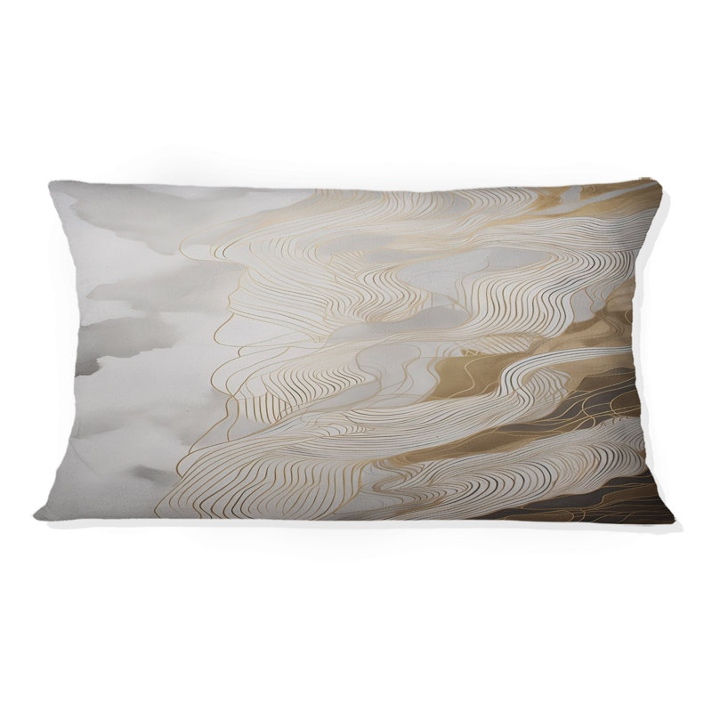 Coussin décoratif doré et gris à lignes abstraites III