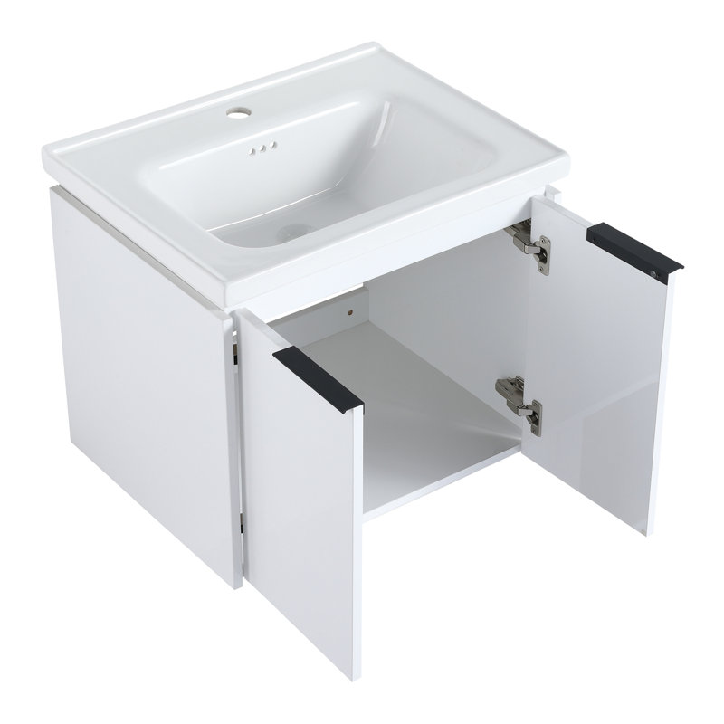 Meuble-lavabo à fermeture en douceur 48 po avec lavabo et deux petites tablettes de rangement, BCV07448WHLTK