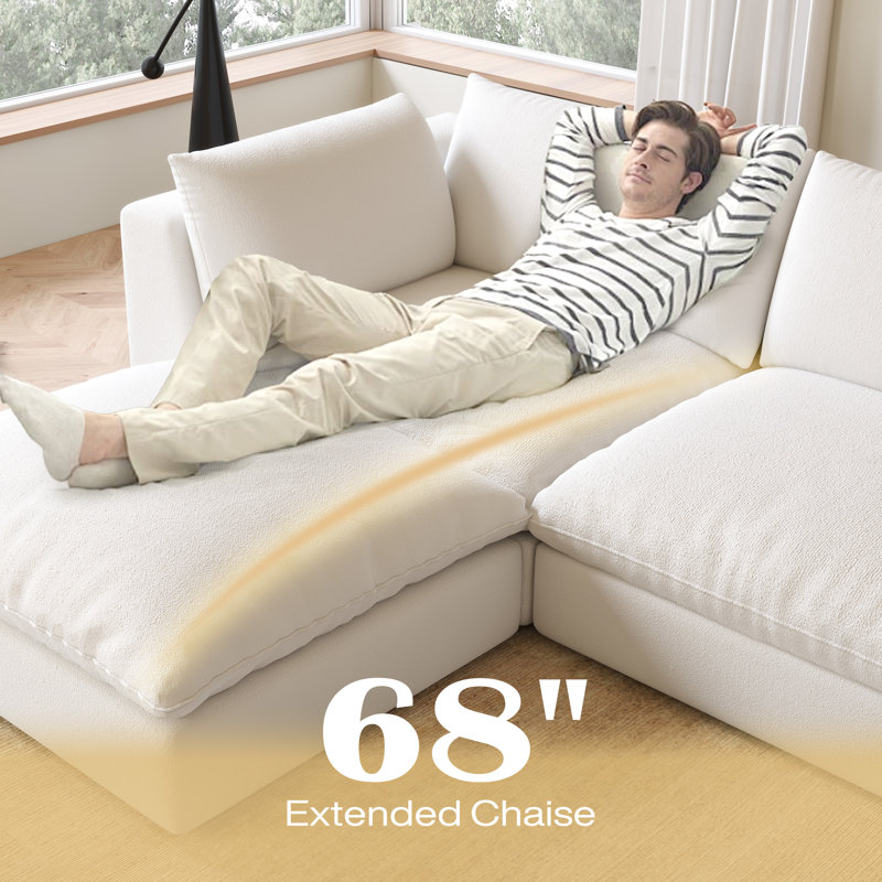 156.7'' Oversized U Shaped 7 Piece Modular Cloud Sectional Sofa With Ottoman, Off White Linen