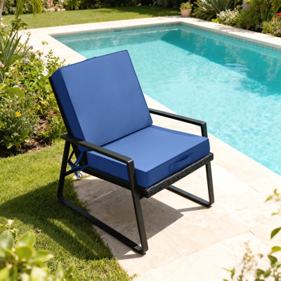 Waterproof Outdoor Cushions with High-Density Foam, Non-Slip Straps, and a Convenient Carrying Handle. Ideal for Garden and Patio Furniture. 16 x 16 x 3 inches, Blue