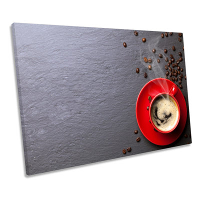 Red Coffee Cup Beans Kitchen - Wrapped Canvas Print