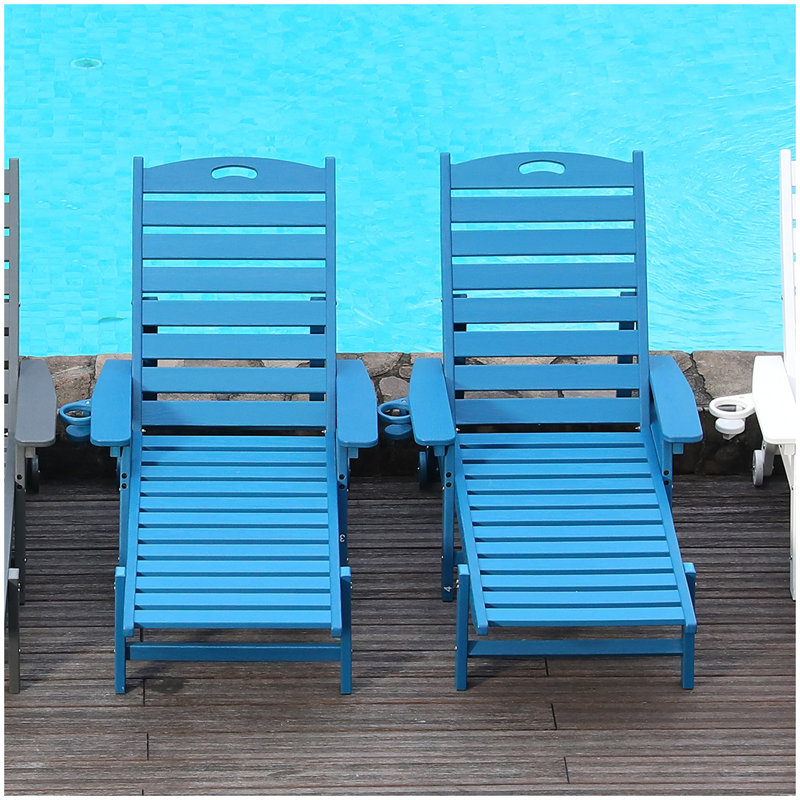 Méridienne en PEHD pour l'extérieur, chaises longues pour piscine avec dossier réglable à 4 positions, supporte jusqu'à 360 lb pour la terrasse au bord de la piscine (bleu)