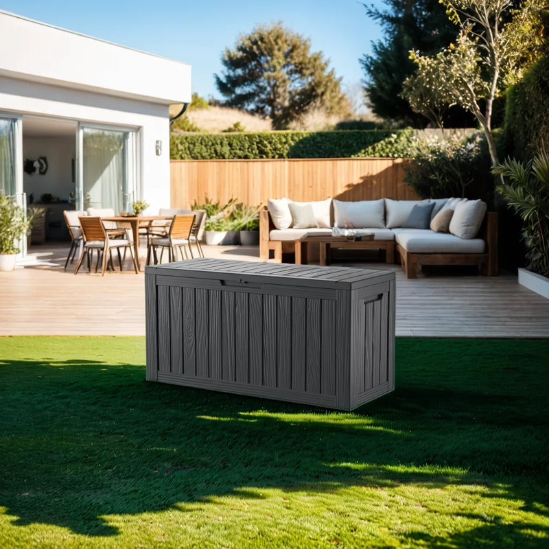 Outdoor Storage Deck Box: 80-Gallon Capacity for Camping and Fishing Gear, Black, 24.53" H x 46.26" W x 18.7" D