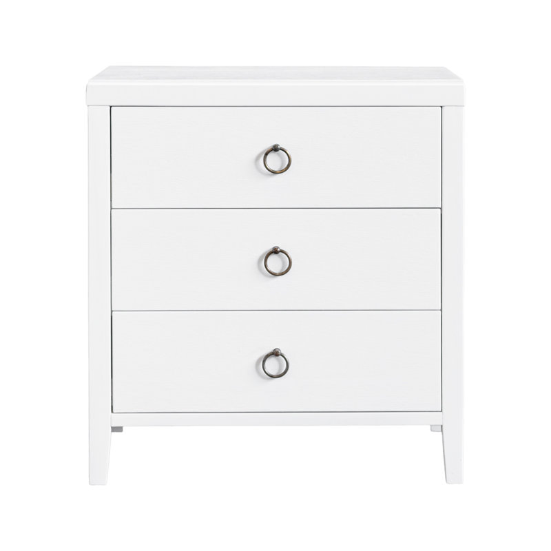 Dwaine Wood 3 Drawer Nightstand, 22"W, White, White