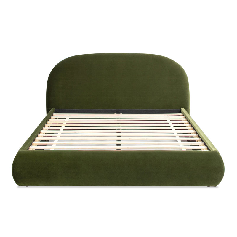 Berteal Puffy Grounded Upholstered Platform Bed, Polyester Blend, Queen, Olive Green Velvet