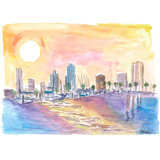 St Petersburg Florida Golden Sunset In Harbour With Skyline Print by Martina Bleichner