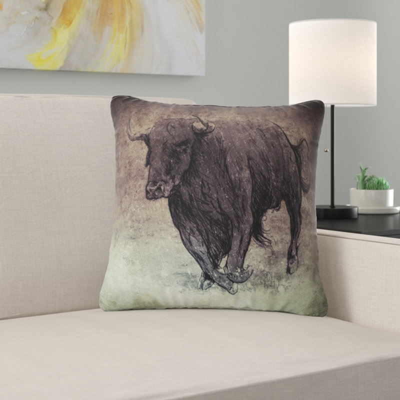 Coussin décoratif à motif animal bull, 18 po x 18 po, Oreiller européen