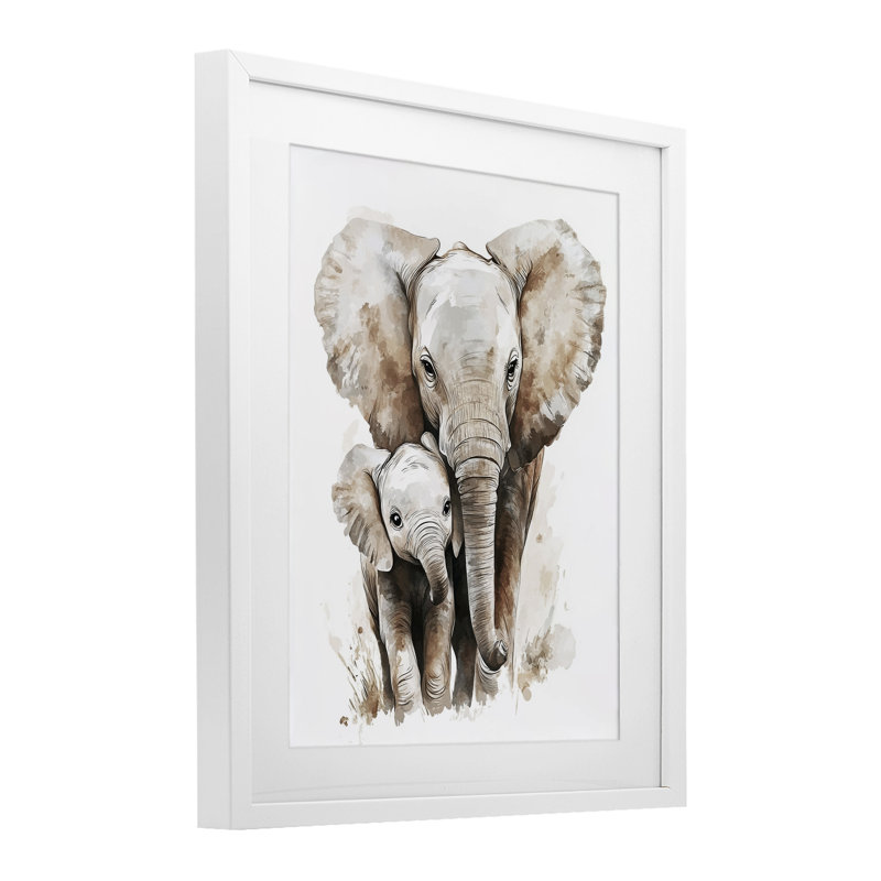 «Elephant Baby with Mother», reproduction encadrée sous verre, conception de Ramona Murdock, H 21 po x l 17 po