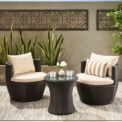 Ensemble de conversation d'extérieur confortable en aluminium brun et beige 3 pièces, 27,94 po P, l, H 23,85, poids de 40,93 lb,