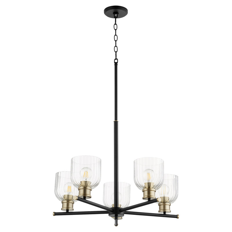 Lustre classique unique à 5 lumières Nerissa, Laiton vieilli