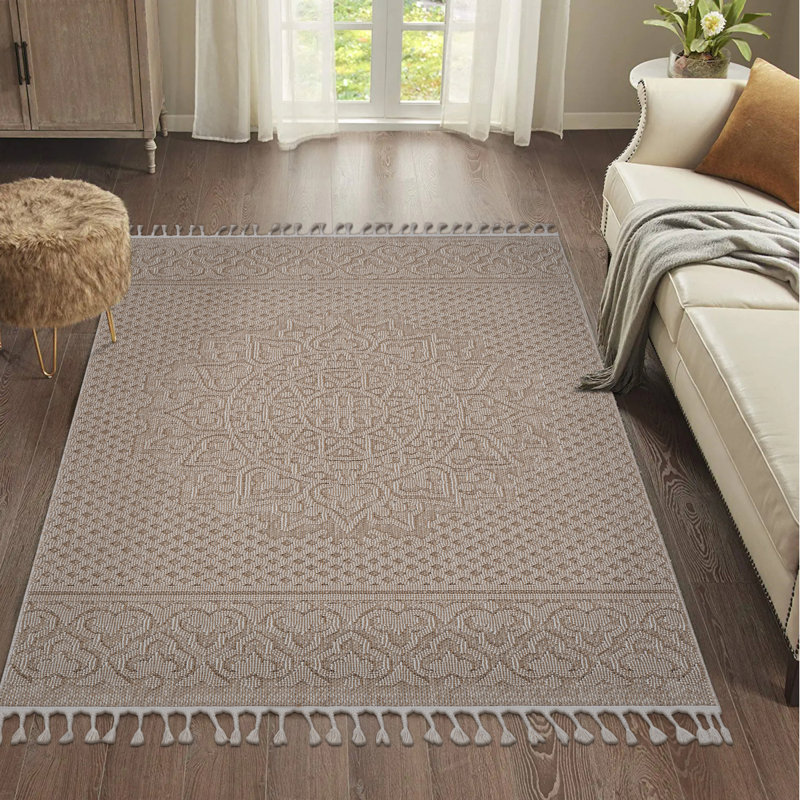 Guros Collection 4X6 Beige / Medallion Indoor / Outdoor Area Rug, Rectangle 4' x 6'2"