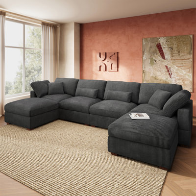 Bouley U-shaped Modular Sectional Cloud Sofa With Storage Gray