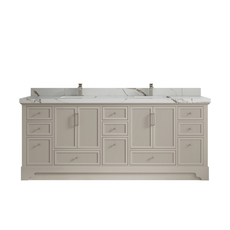 Alys 84 Double Bathroom Vanity with Top (Knobs Option), Calacatta Gold