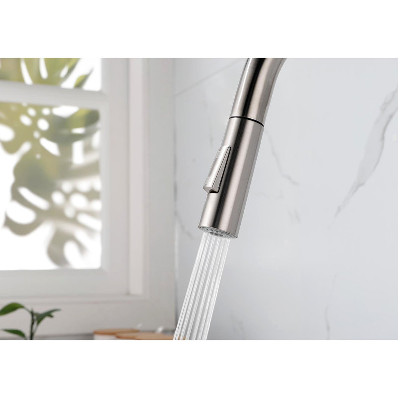 Stainless Steel Pull Down Kitchen Faucet, Brushed Nickel Ornamented, 360 Swiveling Nozzle, Two Water Output Settings, Convenient Temperature & Flow Adjustment Gilded,