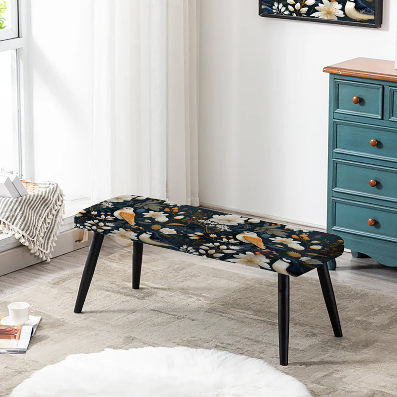 Blooming Scandinavian Bird Elegance - Banc rembourré floral noir