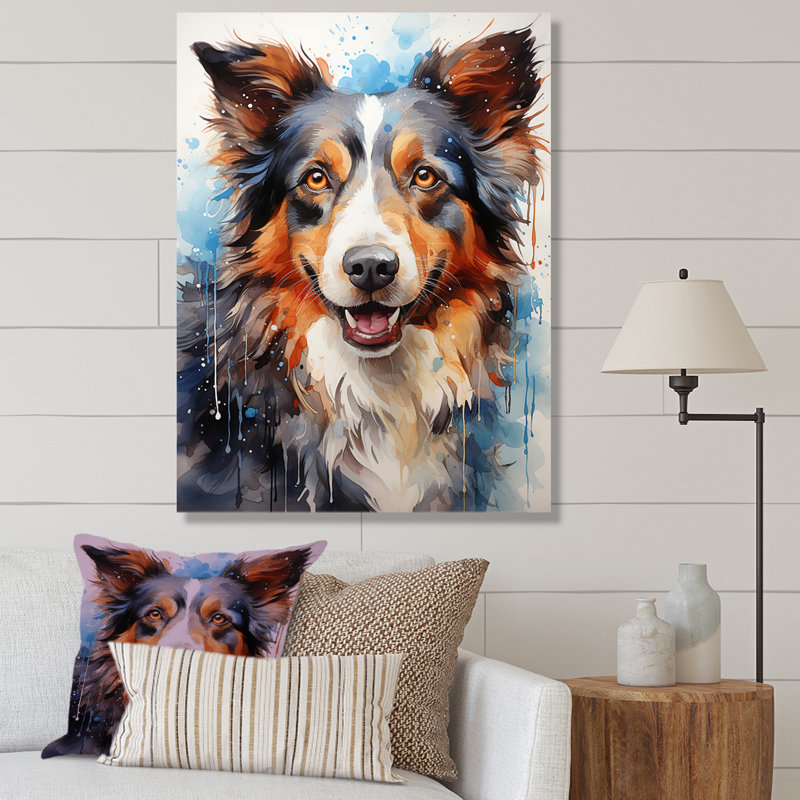 Border collie éclat sur toile, Toile tendue, H 20 po x l 12 po x P 1 po