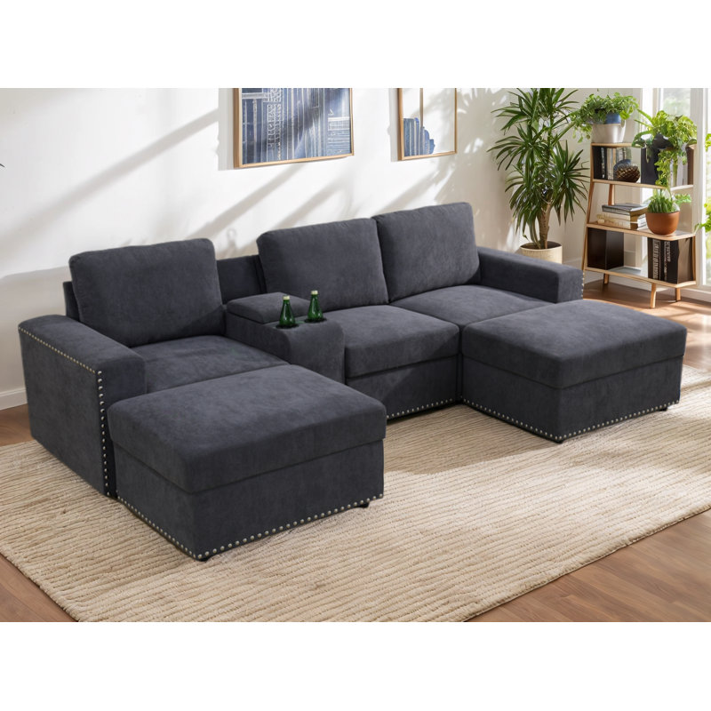Zane Upholstered L-Shaped Sectional Reversible, Gray Flannel