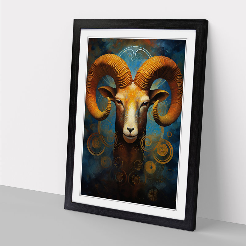 Aries Zodiac Modern No.2 - Framed Print, 34cm H x 25cm W x 2cm D, Black Framed