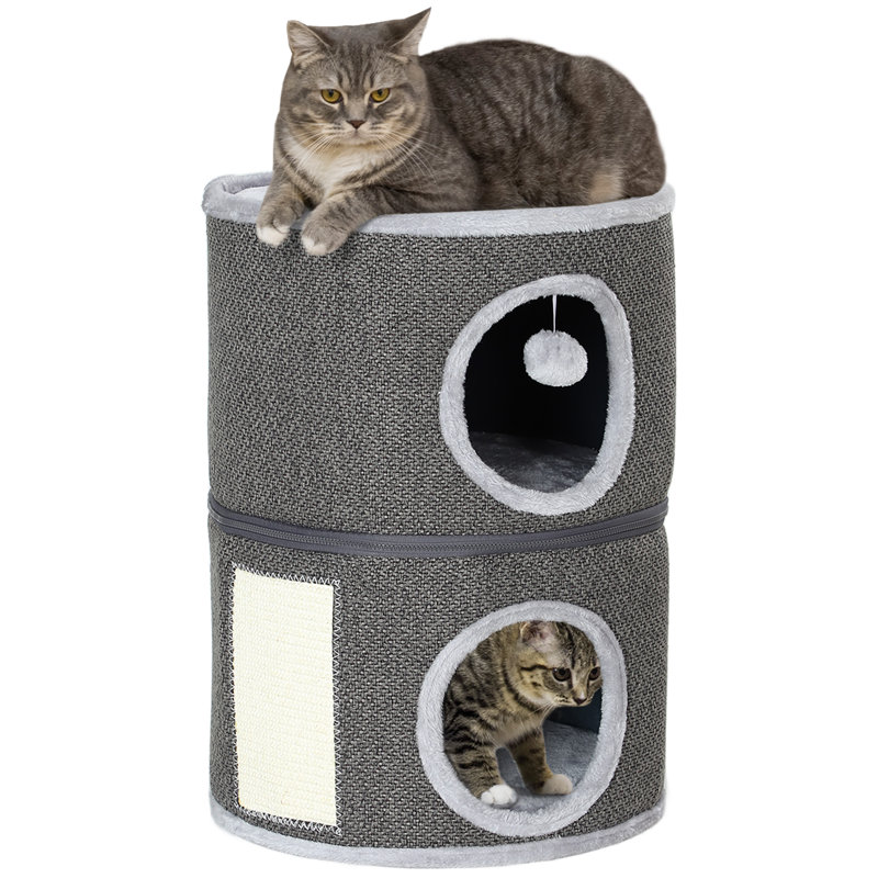 3-Storey Cat Condo Barrel Tree with 2 Hideaways; Scratching Board