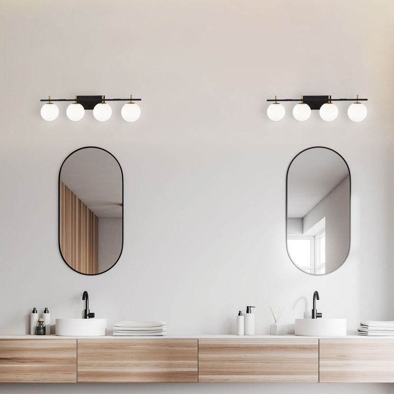 Éclairage pour meuble-lavabo à intensité variable 4 lumières Jowan, Noir mat / laiton vieilli