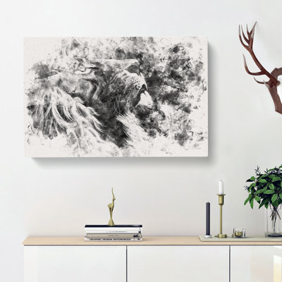 Majestic Lion Illustration Watercolour - Wrapped Canvas