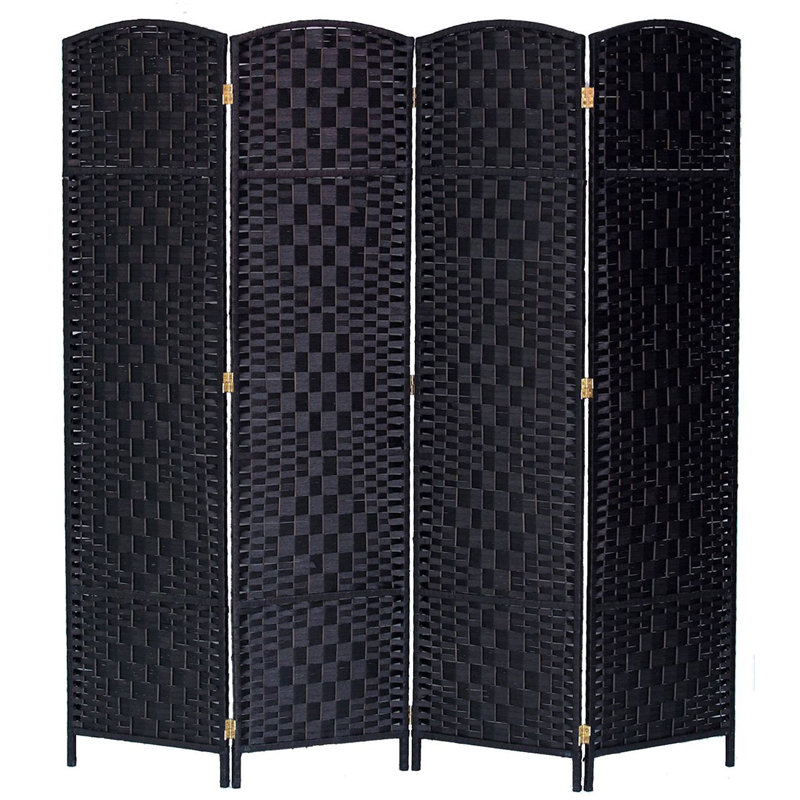 Paravent pliant en bambou de 71 po de hauteur avec garniture en bambou, Noir, 4, H 71 po x l 70 po x P 1 po