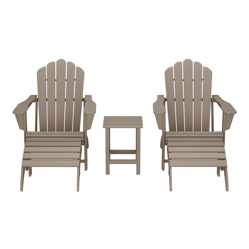 Outdoor Poly Adirondack Chair With Side Table And Ottoman 5-Piece Set, Tan