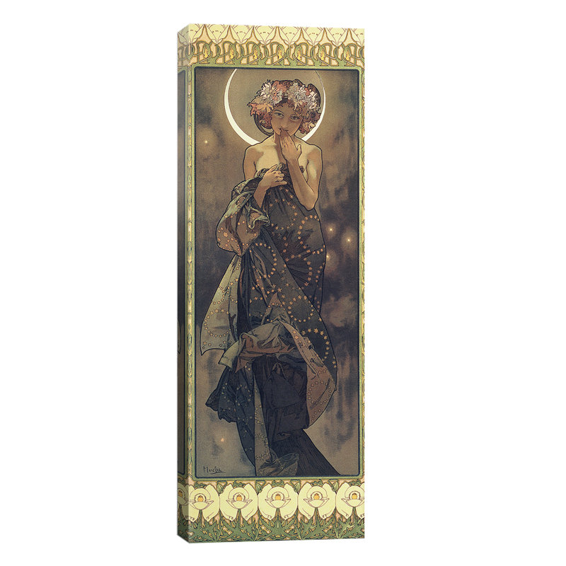 The Moon And The Stars: The Moon, 1902 by Alphonse Mucha - Painting on Canvas, 30.48 cm H x 91.44 cm W x 1.91 cm D, No Frame