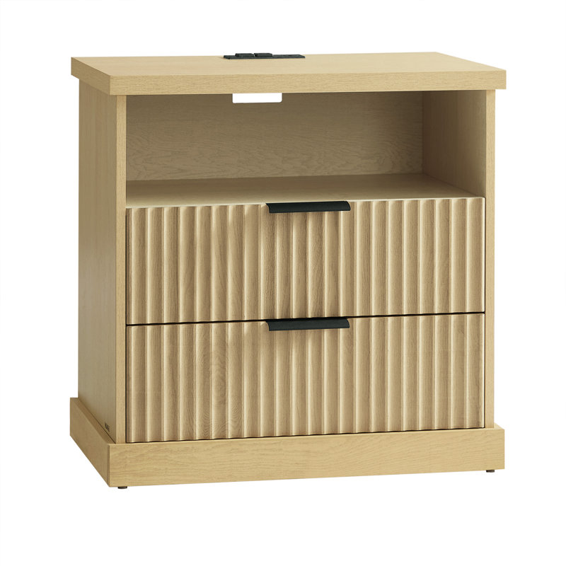 Maxe 23.6" Nightstand With Charging Station, Bedside Table With 2 Drawers, Open Shelf, Transitional, Beige