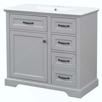 Meuble-lavabo de salle de bain avec lavabo, lavabo en céramique, 2 tiroirs basculants, charnières de porte à fermeture en douceur